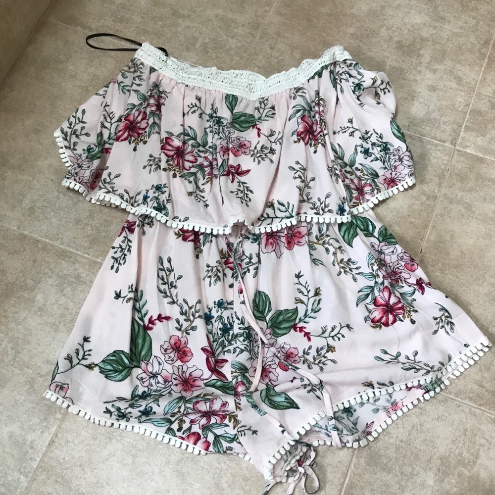 Floral lace detail romper